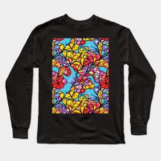 mosaic seamless butterfly flora trees abstract soft paint Japanese style unique Long Sleeve T-Shirt